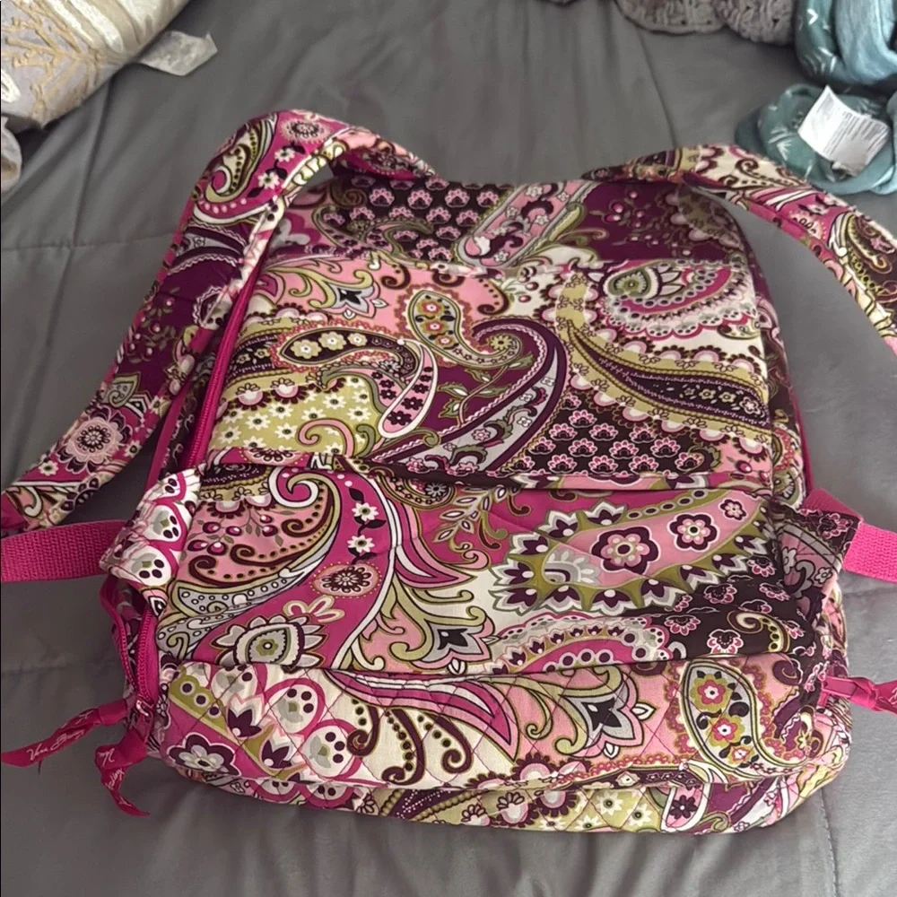 Vera Bradley Pink and Green Quilted Laptop Backpack - Picture 5 of 5